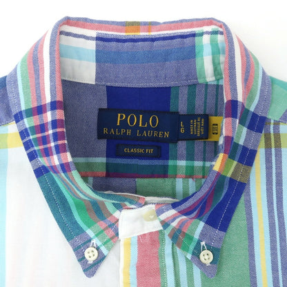 [Used] Polo Ralph Lauren Cotton Check Button-down Short Sleeve Shirt White x Blue [L] [Condition Rank B] [Men&