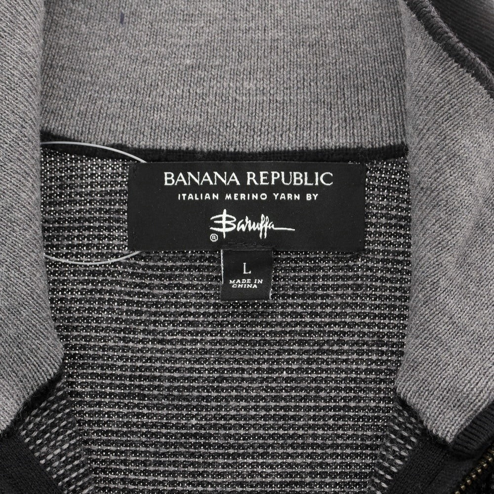 【中古】バナナリパブリック Banana Republic ウール ハーフジップ スタンドカラー プルオーバーニット ブラックxグレー【 L 】【 状態ランクB 】【 メンズ 】