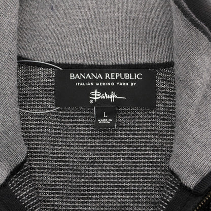 【中古】バナナリパブリック Banana Republic ウール ハーフジップ スタンドカラー プルオーバーニット ブラックxグレー【 L 】【 状態ランクB 】【 メンズ 】