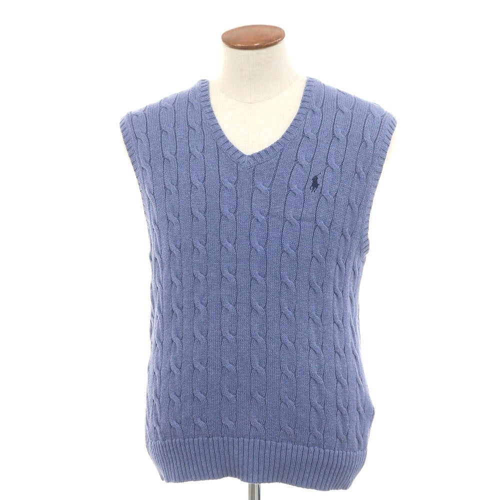 【中古】ポロ ラルフローレン Polo Ralph Lauren コットン ケーブル編み Vネック ニットベスト スマルトブルー【 Ｍ 】【 状態ランクB 】【 メンズ 】