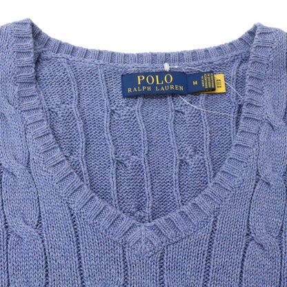 【中古】ポロ ラルフローレン Polo Ralph Lauren コットン ケーブル編み Vネック ニットベスト スマルトブルー【 Ｍ 】【 状態ランクB 】【 メンズ 】