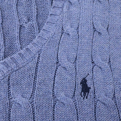 【中古】ポロ ラルフローレン Polo Ralph Lauren コットン ケーブル編み Vネック ニットベスト スマルトブルー【 Ｍ 】【 状態ランクB 】【 メンズ 】