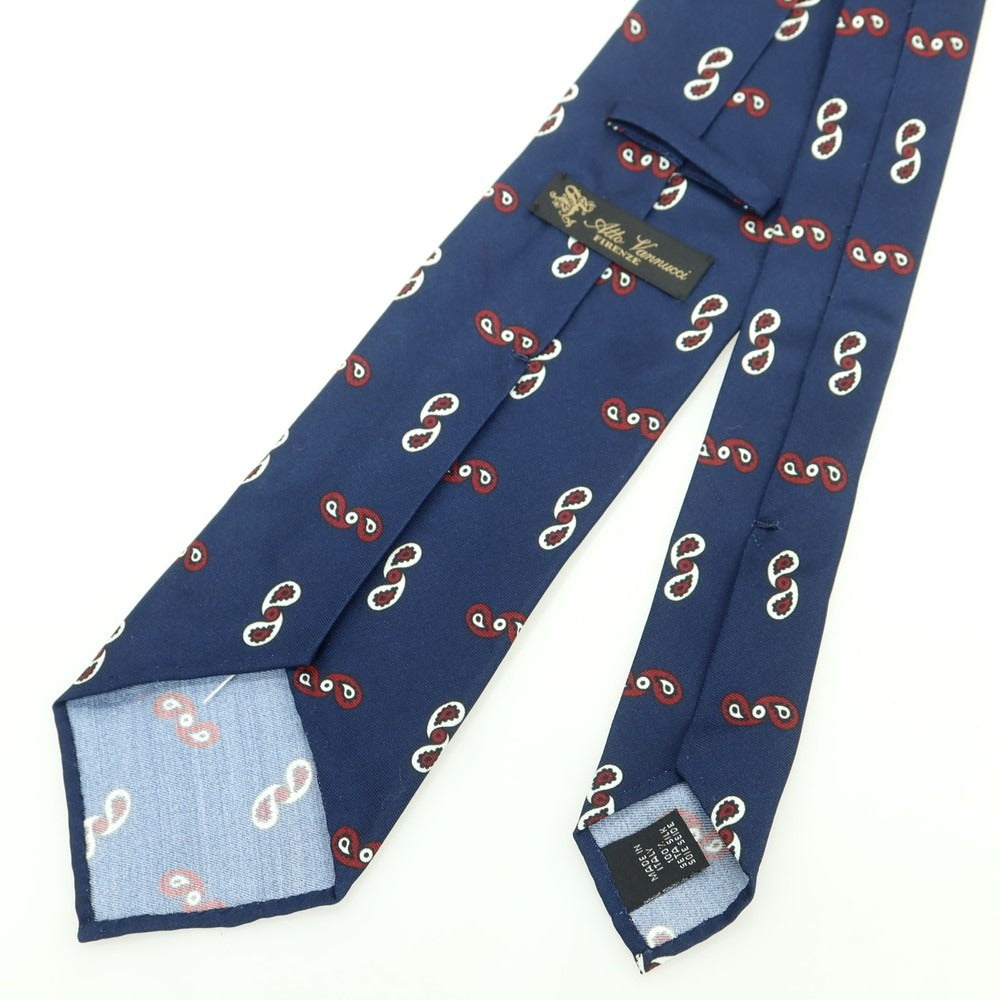 【中古】アットヴァンヌッチ Atto Vannucci シルク プリント 小紋柄ネクタイ ネイビーxボルドー【 状態ランクC 】【 メンズ 】