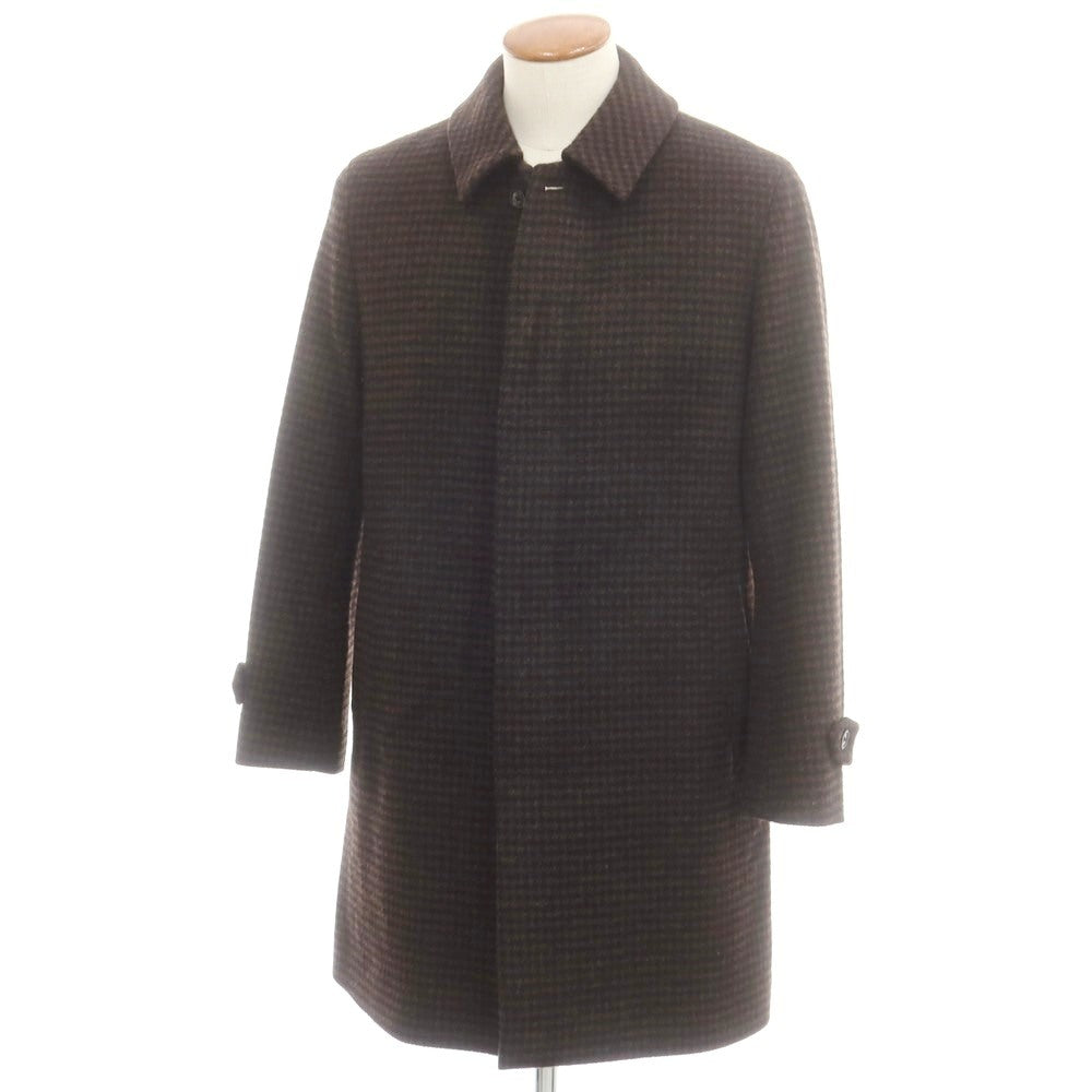 【中古】ヒロコ コシノ HIROKO KOSHINO カシミヤ混 ウール ハウンドトゥース ステンカラーコート ブラウン【 M 】【 状態ランクA 】【 メンズ 】