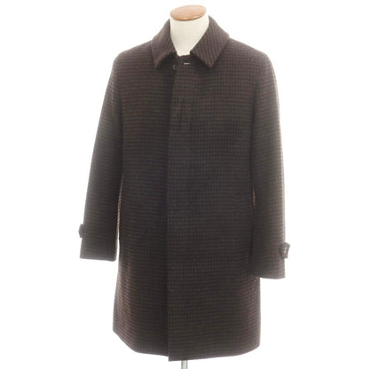【中古】ヒロコ コシノ HIROKO KOSHINO カシミヤ混 ウール ハウンドトゥース ステンカラーコート ブラウン【 M 】【 状態ランクA 】【 メンズ 】