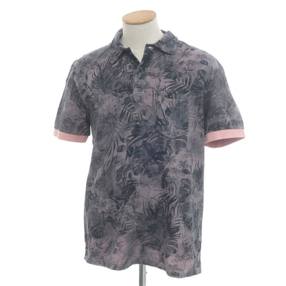 [Used] WOOLRICH Cotton Pique Botanical Print Short Sleeve Polo Shirt Gray x Pink [USA S] [Condition Rank B] [Men&