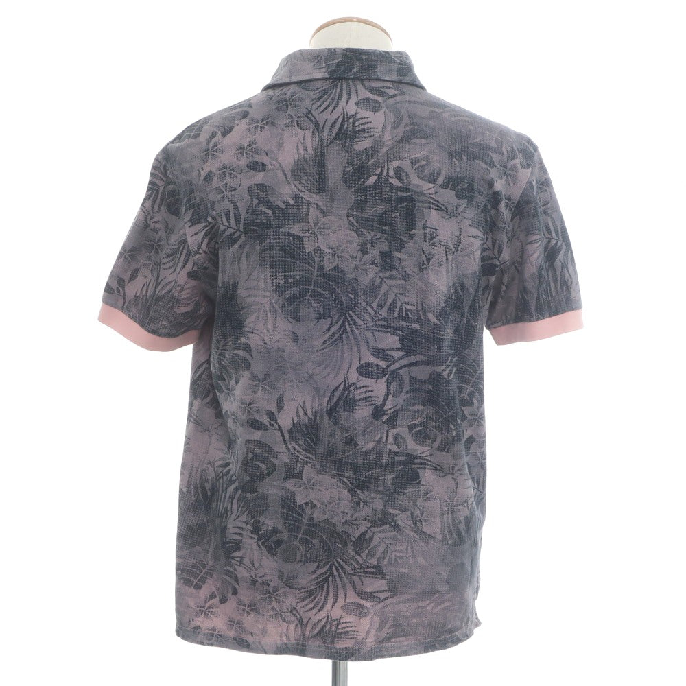 [Used] WOOLRICH Cotton Pique Botanical Print Short Sleeve Polo Shirt Gray x Pink [USA S] [Condition Rank B] [Men&