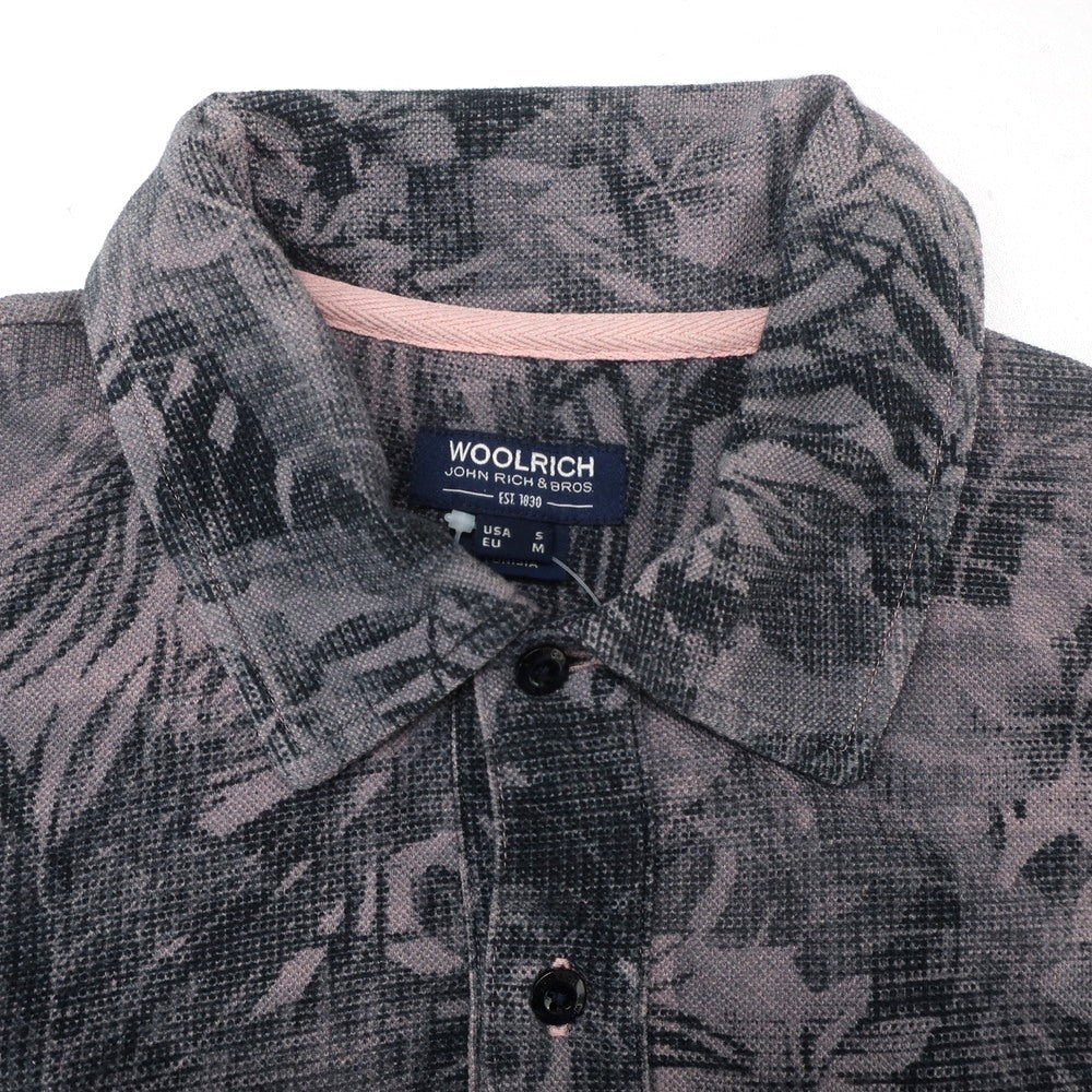 [Used] WOOLRICH Cotton Pique Botanical Print Short Sleeve Polo Shirt Gray x Pink [USA S] [Condition Rank B] [Men&