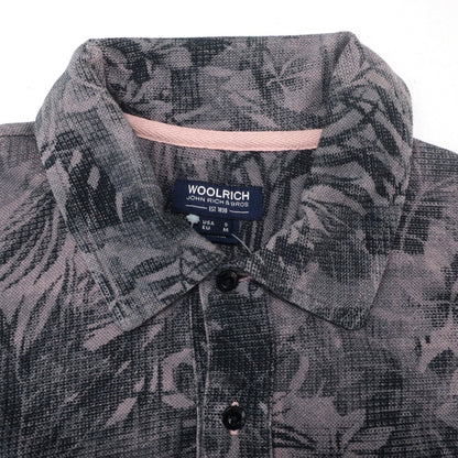 [Used] WOOLRICH Cotton Pique Botanical Print Short Sleeve Polo Shirt Gray x Pink [USA S] [Condition Rank B] [Men&