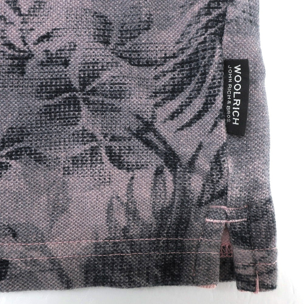 [Used] WOOLRICH Cotton Pique Botanical Print Short Sleeve Polo Shirt Gray x Pink [USA S] [Condition Rank B] [Men&