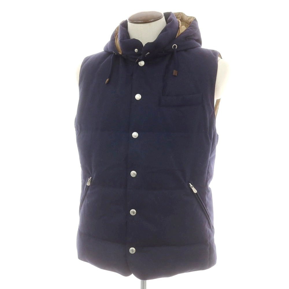 【中古】ブルネロクチネリ Brunello Cucinelli ウールシルクカシミヤ ダウンベスト ネイビー【 Ｌ 】【 状態ランクB 】【 メンズ 】