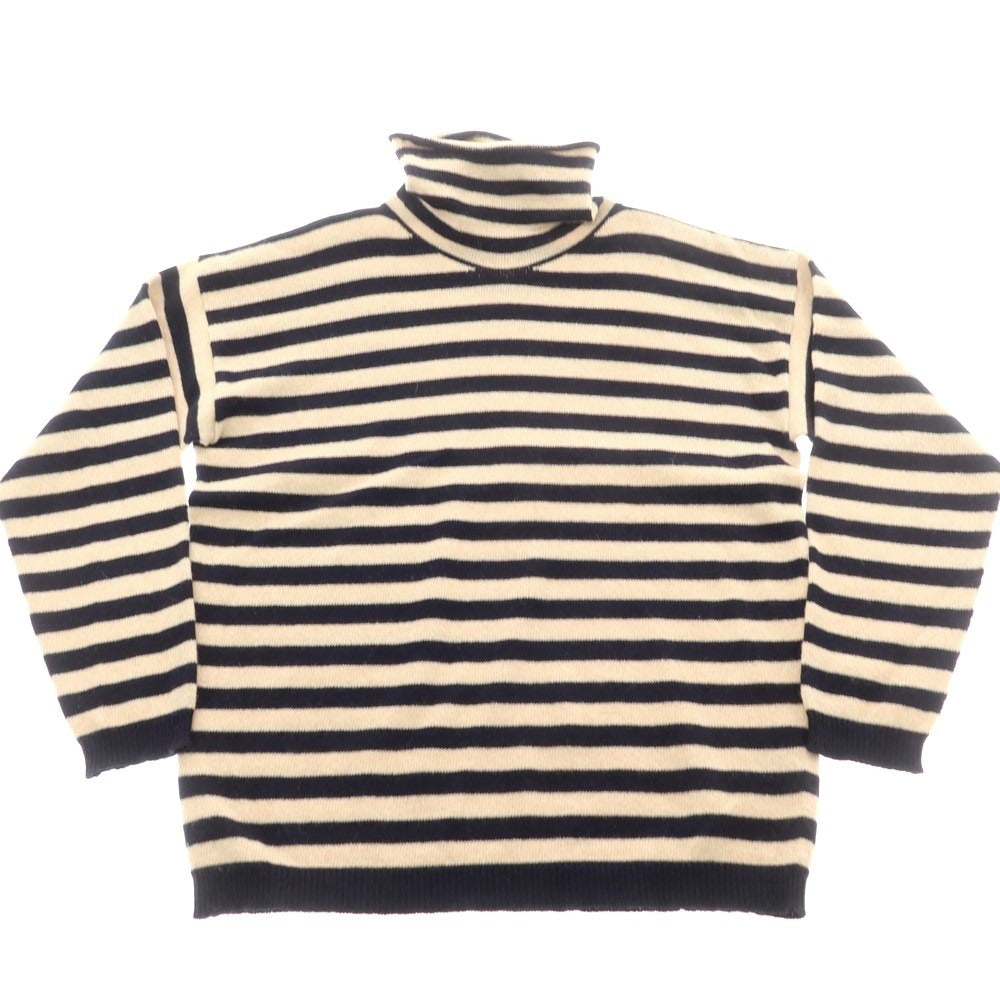 【中古】ラルディーニ LARDINI アルパカウール ボーダー タートルネック プルオーバーニット ベージュxネイビー【 48 】【 状態ランクC 】【 メンズ 】