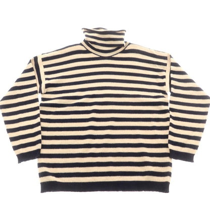 【中古】ラルディーニ LARDINI アルパカウール ボーダー タートルネック プルオーバーニット ベージュxネイビー【 48 】【 状態ランクC 】【 メンズ 】