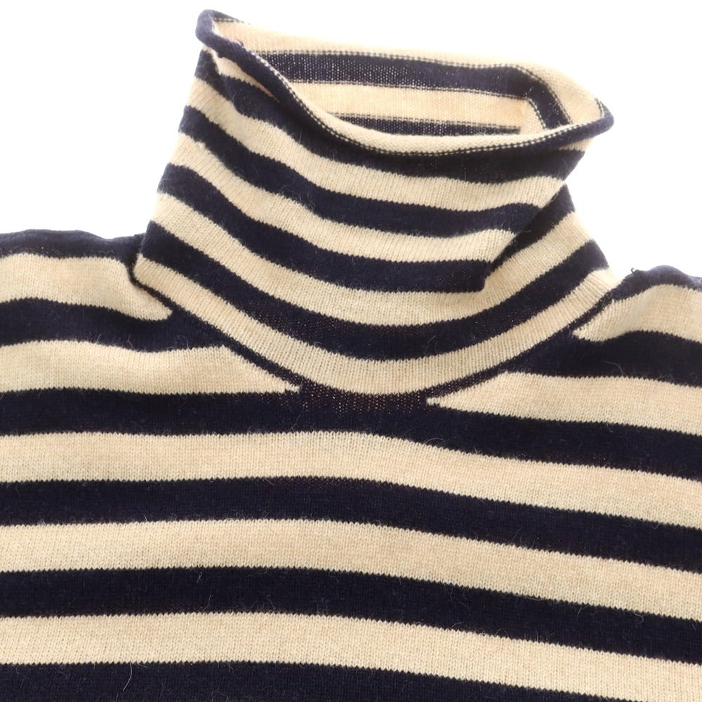 【中古】ラルディーニ LARDINI アルパカウール ボーダー タートルネック プルオーバーニット ベージュxネイビー【 48 】【 状態ランクC 】【 メンズ 】