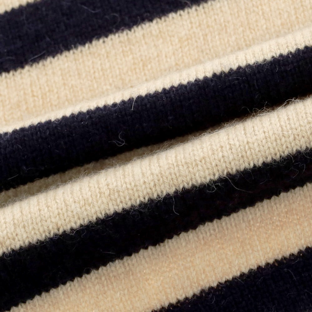 【中古】ラルディーニ LARDINI アルパカウール ボーダー タートルネック プルオーバーニット ベージュxネイビー【 48 】【 状態ランクC 】【 メンズ 】