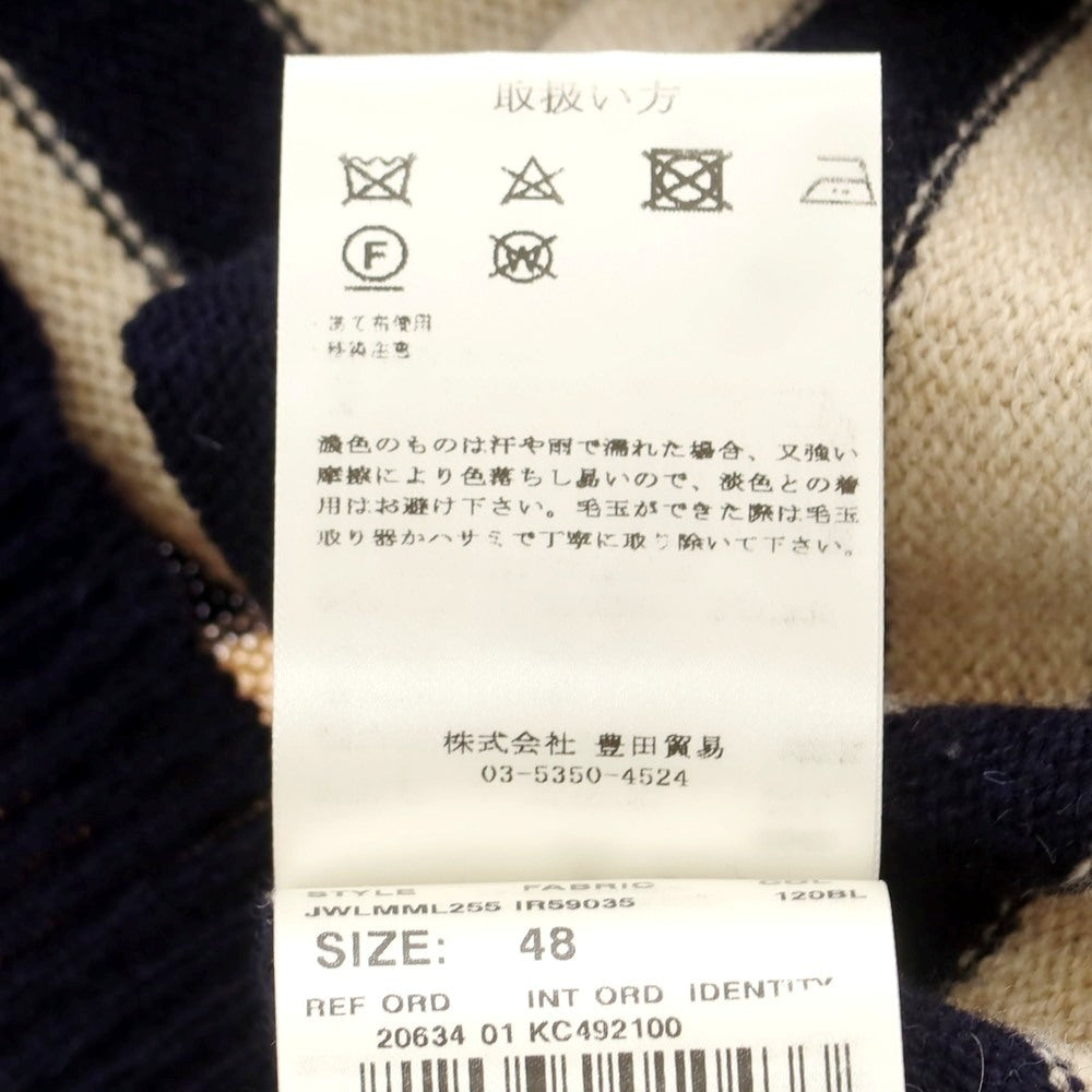 【中古】ラルディーニ LARDINI アルパカウール ボーダー タートルネック プルオーバーニット ベージュxネイビー【 48 】【 状態ランクC 】【 メンズ 】