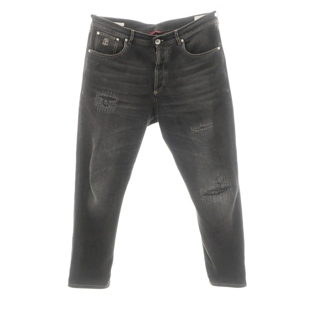 【中古】ブルネロクチネリ Brunello Cucinelli クラッシュ＆リペア加工 コットン ジーンズ デニムパンツ ブラック【 52 】【 状態ランクB 】【 メンズ 】