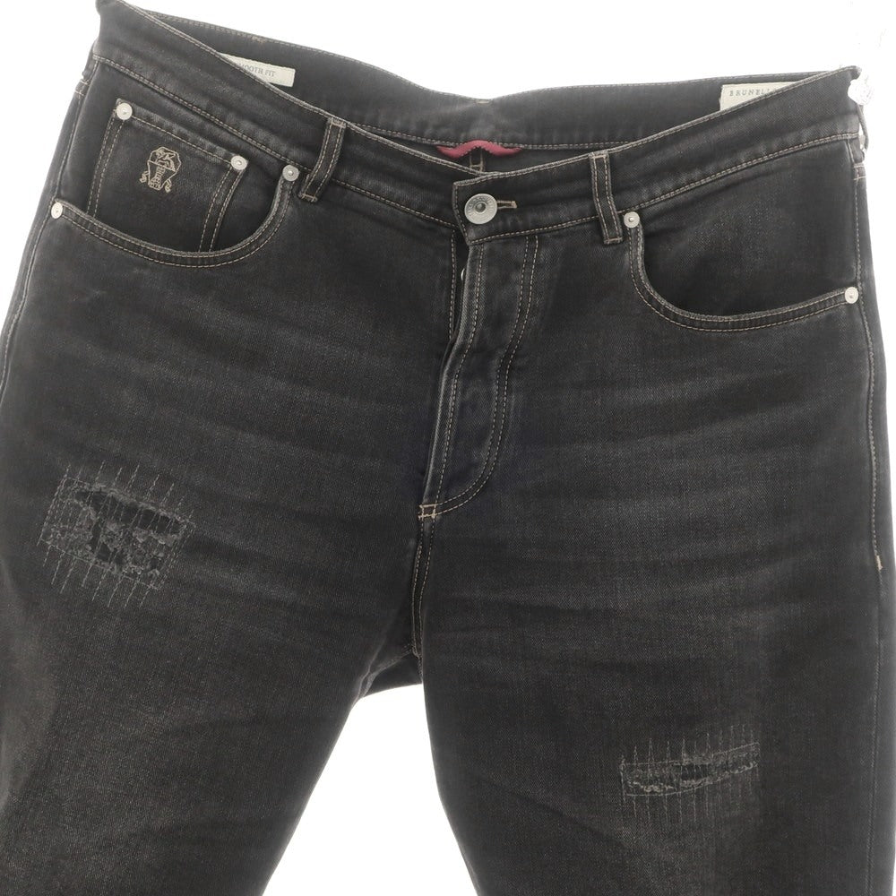 【中古】ブルネロクチネリ Brunello Cucinelli クラッシュ＆リペア加工 コットン ジーンズ デニムパンツ ブラック【 52 】【 状態ランクB 】【 メンズ 】