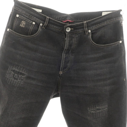 【中古】ブルネロクチネリ Brunello Cucinelli クラッシュ＆リペア加工 コットン ジーンズ デニムパンツ ブラック【 52 】【 状態ランクB 】【 メンズ 】 [APD]