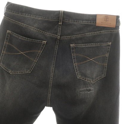 【中古】ブルネロクチネリ Brunello Cucinelli クラッシュ＆リペア加工 コットン ジーンズ デニムパンツ ブラック【 52 】【 状態ランクB 】【 メンズ 】 [APD]