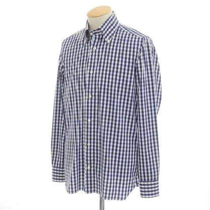 [Used] Luigi Borrelli Stretch Cotton Nylon Gingham Check Button-Down Casual Shirt Navy x White [38] [Condition Rank B] [Men&