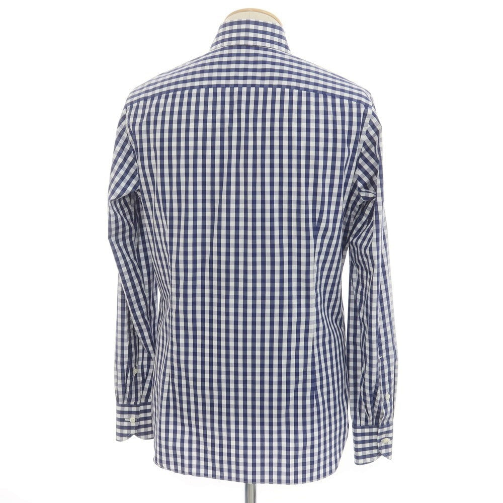 [Used] Luigi Borrelli Stretch Cotton Nylon Gingham Check Button-Down Casual Shirt Navy x White [38] [Condition Rank B] [Men&