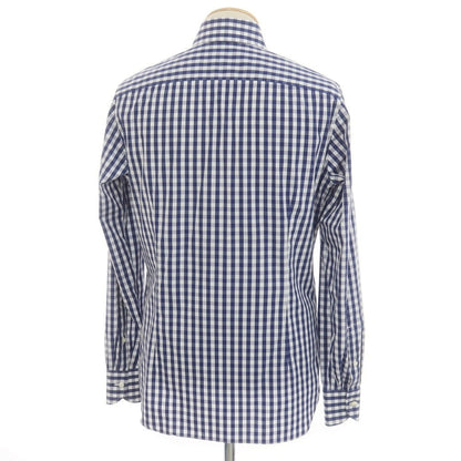 [Used] Luigi Borrelli Stretch Cotton Nylon Gingham Check Button-Down Casual Shirt Navy x White [38] [Condition Rank B] [Men&