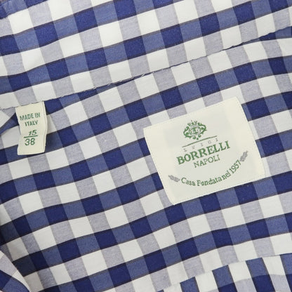 [Used] Luigi Borrelli Stretch Cotton Nylon Gingham Check Button-Down Casual Shirt Navy x White [38] [Condition Rank B] [Men&