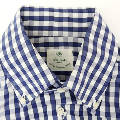 [Used] Luigi Borrelli Stretch Cotton Nylon Gingham Check Button-Down Casual Shirt Navy x White [38] [Condition Rank B] [Men&