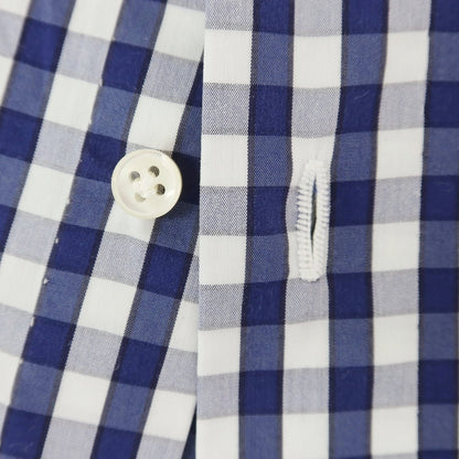 [Used] Luigi Borrelli Stretch Cotton Nylon Gingham Check Button-Down Casual Shirt Navy x White [38] [Condition Rank B] [Men&