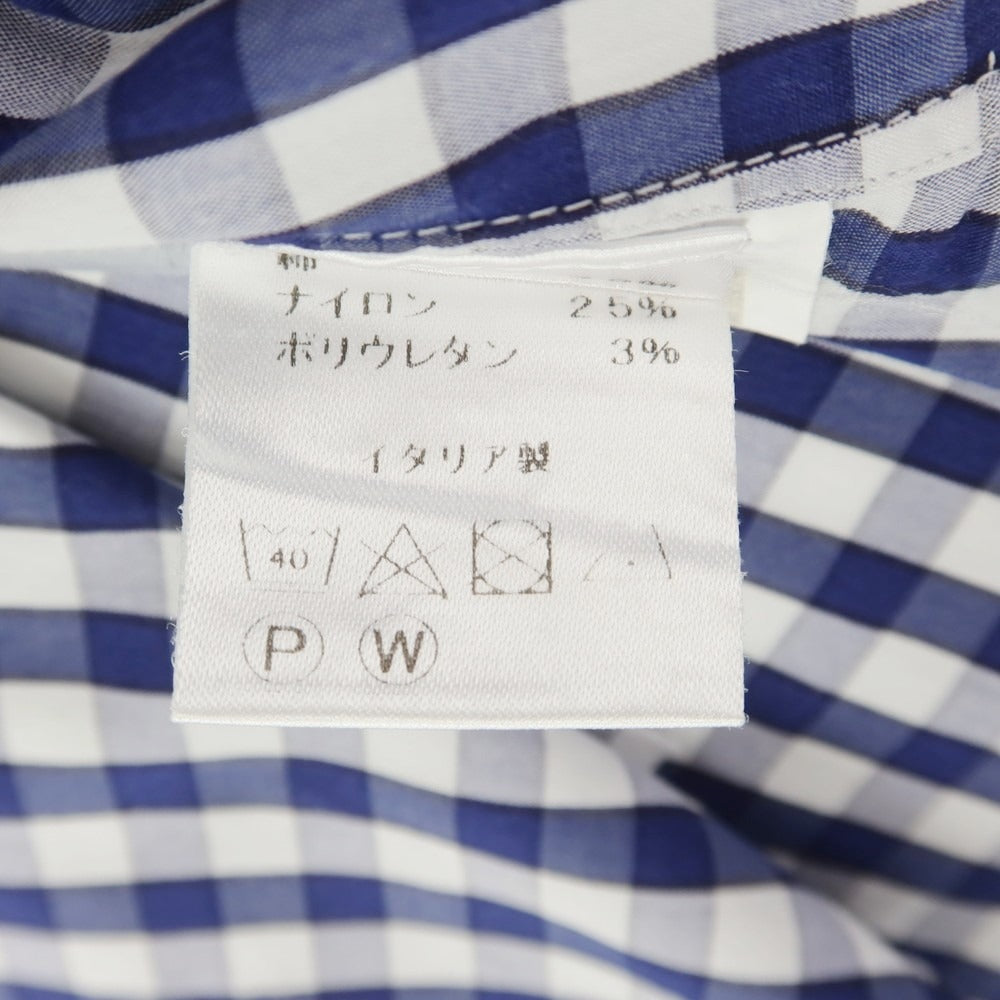 [Used] Luigi Borrelli Stretch Cotton Nylon Gingham Check Button-Down Casual Shirt Navy x White [38] [Condition Rank B] [Men&