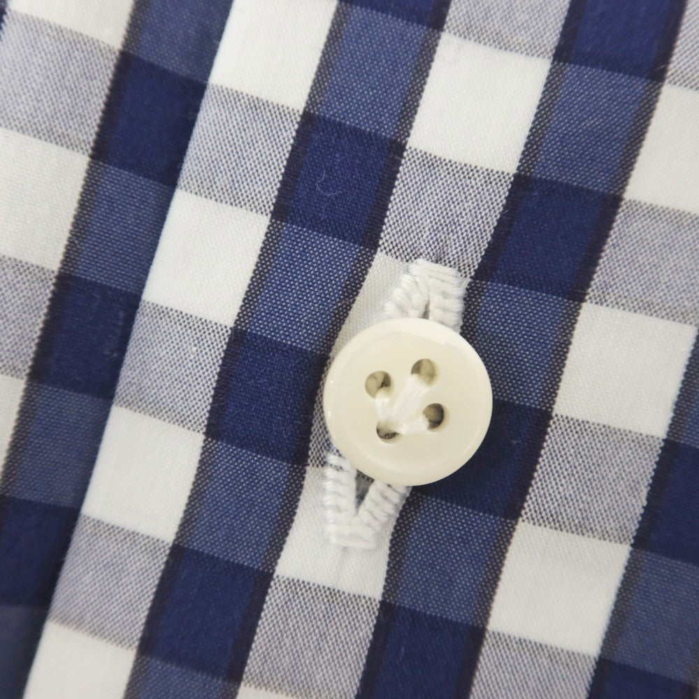 [Used] Luigi Borrelli Stretch Cotton Nylon Gingham Check Button-Down Casual Shirt Navy x White [38] [Condition Rank B] [Men&