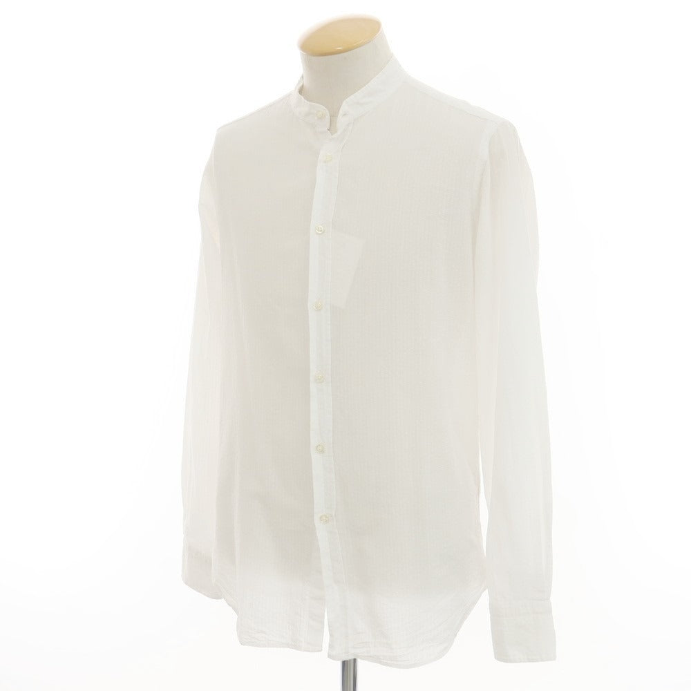 [Used] GUY ROVER Cotton Seersucker Shadow Stripe Band Collar Casual Shirt White [S] [Condition Rank C] [Men&