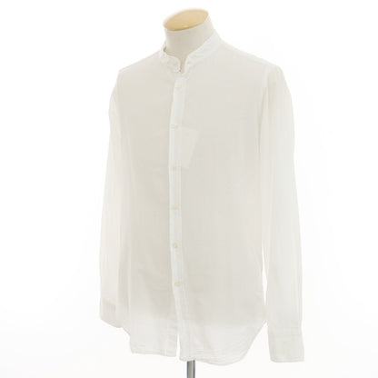 [Used] GUY ROVER Cotton Seersucker Shadow Stripe Band Collar Casual Shirt White [S] [Condition Rank C] [Men&