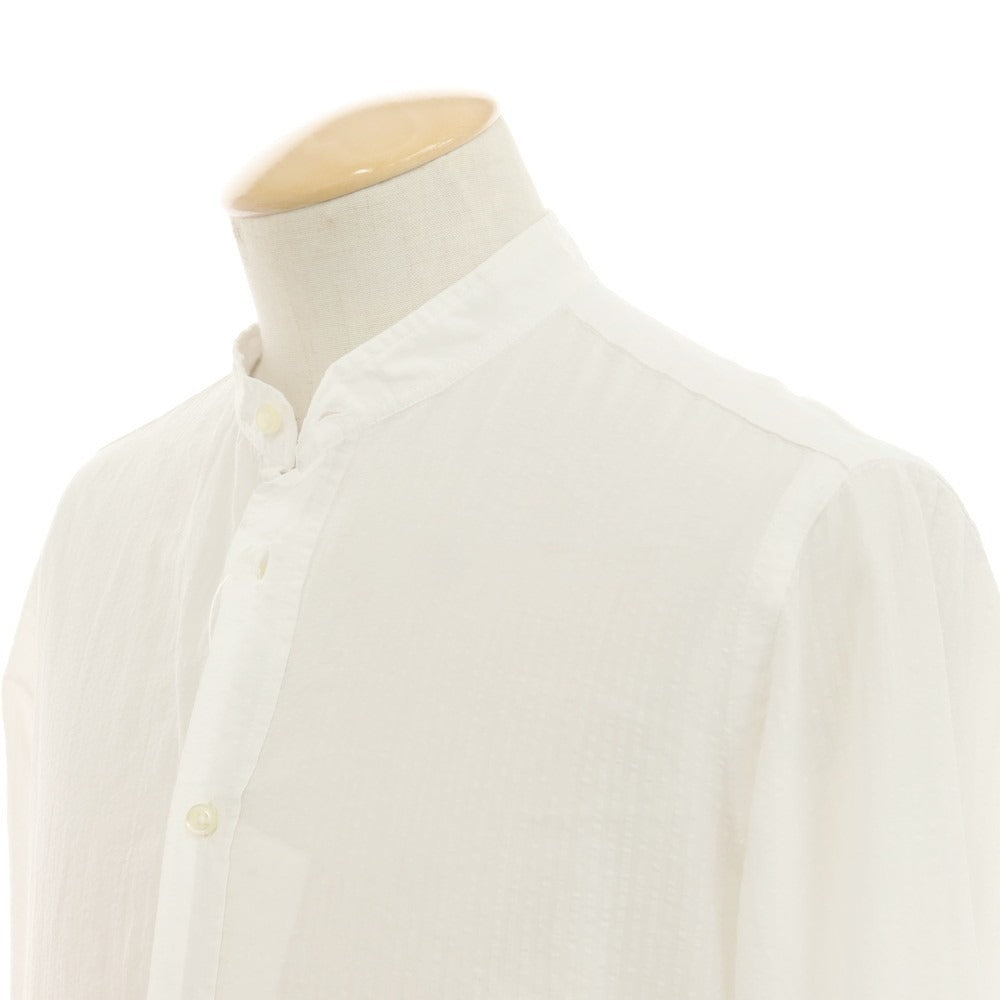 [Used] GUY ROVER Cotton Seersucker Shadow Stripe Band Collar Casual Shirt White [S] [Condition Rank C] [Men&