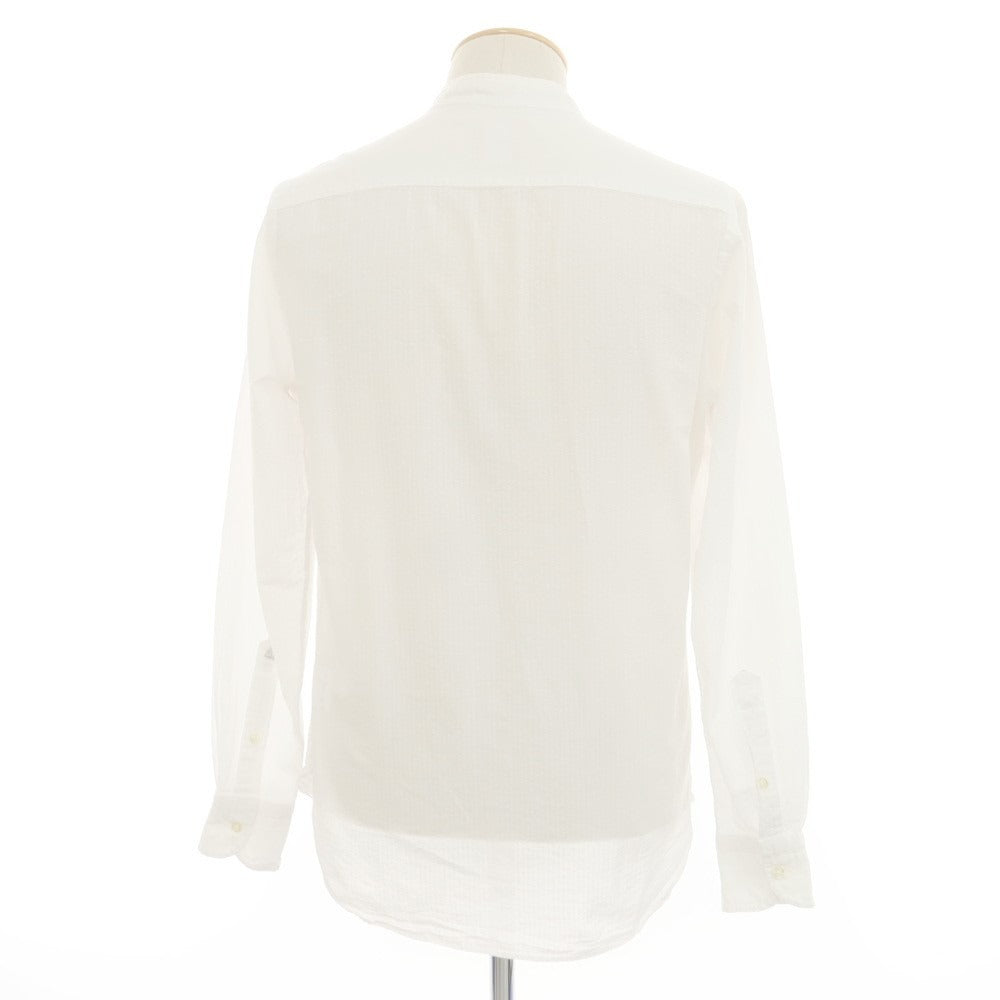 [Used] GUY ROVER Cotton Seersucker Shadow Stripe Band Collar Casual Shirt White [S] [Condition Rank C] [Men&