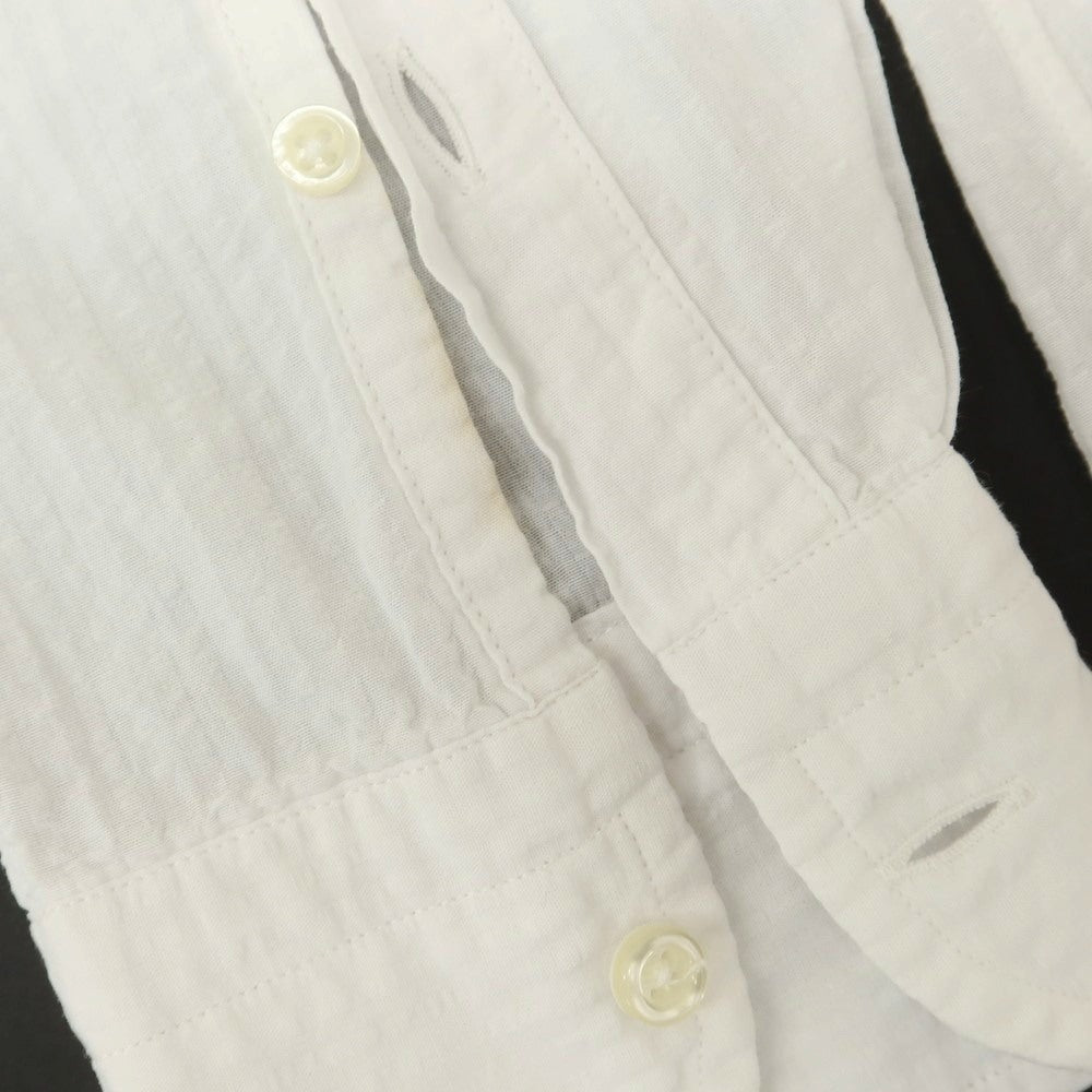 [Used] GUY ROVER Cotton Seersucker Shadow Stripe Band Collar Casual Shirt White [S] [Condition Rank C] [Men&