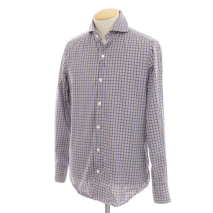 [Used] Finamore Cotton Check Horizontal Collar Casual Shirt Navy x Brown [38] [Condition Rank C] [Men&