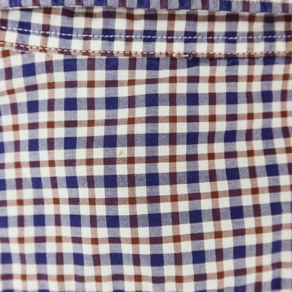 [Used] Finamore Cotton Check Horizontal Collar Casual Shirt Navy x Brown [38] [Condition Rank C] [Men&