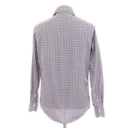 [Used] Finamore Cotton Check Horizontal Collar Casual Shirt Navy x Brown [38] [Condition Rank C] [Men&