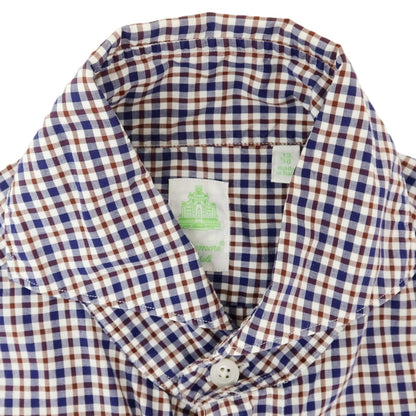 [Used] Finamore Cotton Check Horizontal Collar Casual Shirt Navy x Brown [38] [Condition Rank C] [Men&