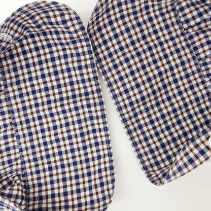 [Used] Finamore Cotton Check Horizontal Collar Casual Shirt Navy x Brown [38] [Condition Rank C] [Men&