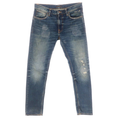【中古】ヌーディージーンズ Nudie Jeans クラッシュ＆リペア加工 ストレッチ コットン ジーンズ デニムパンツ ネイビー【 32 】【 状態ランクB 】【 メンズ 】