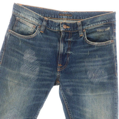 【中古】ヌーディージーンズ Nudie Jeans クラッシュ＆リペア加工 ストレッチ コットン ジーンズ デニムパンツ ネイビー【 32 】【 状態ランクB 】【 メンズ 】