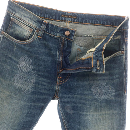 【中古】ヌーディージーンズ Nudie Jeans クラッシュ＆リペア加工 ストレッチ コットン ジーンズ デニムパンツ ネイビー【 32 】【 状態ランクB 】【 メンズ 】