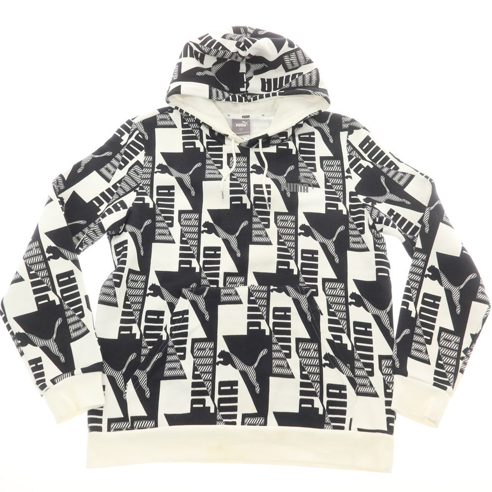 【中古】プーマ PUMA コットンポリエステル スウェット プルオーバー パーカー ホワイトxブラック【 M 】【 状態ランクC 】【 メンズ 】