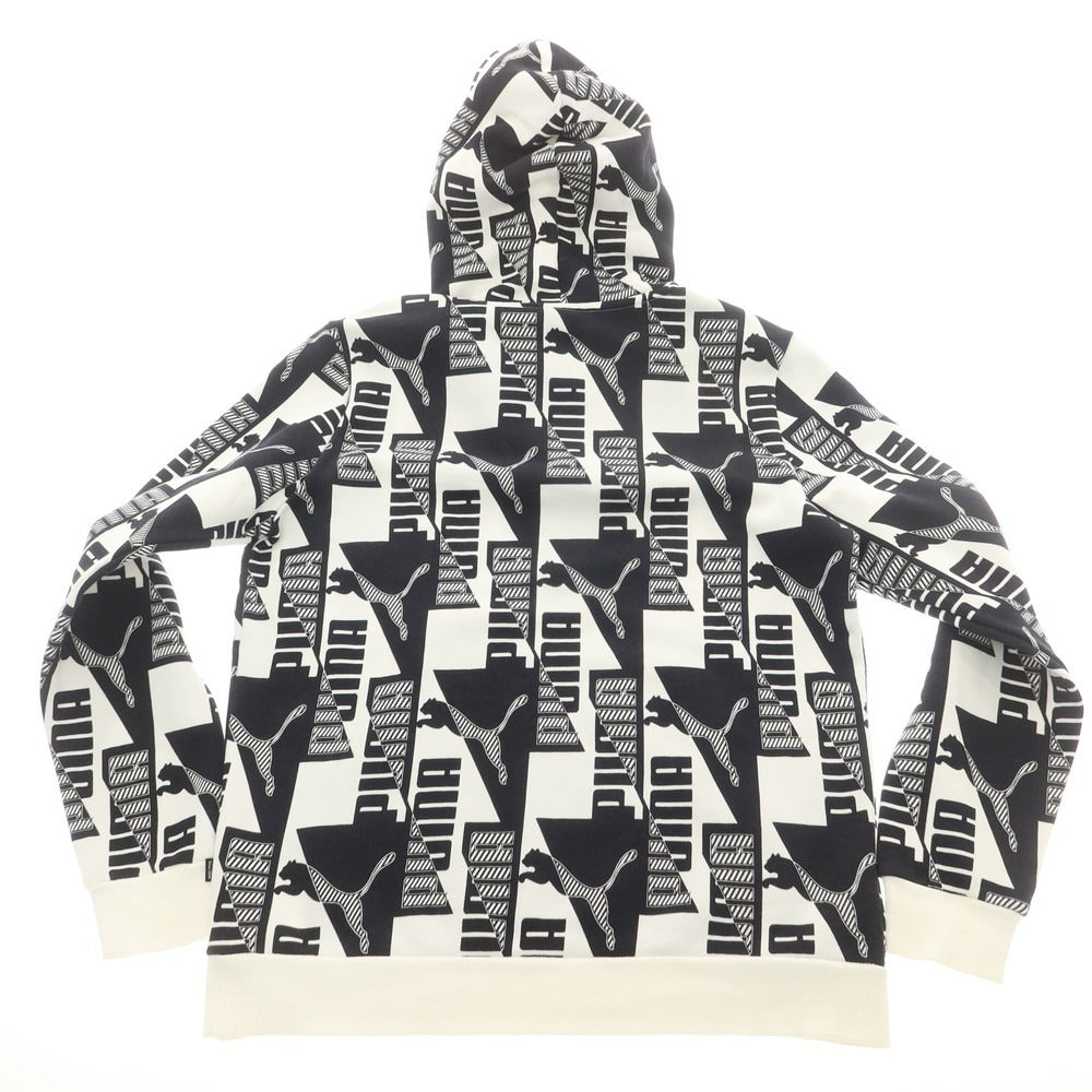 【中古】プーマ PUMA コットンポリエステル スウェット プルオーバー パーカー ホワイトxブラック【サイズM】【 状態ランクC 】【 メンズ 】 [DPD]