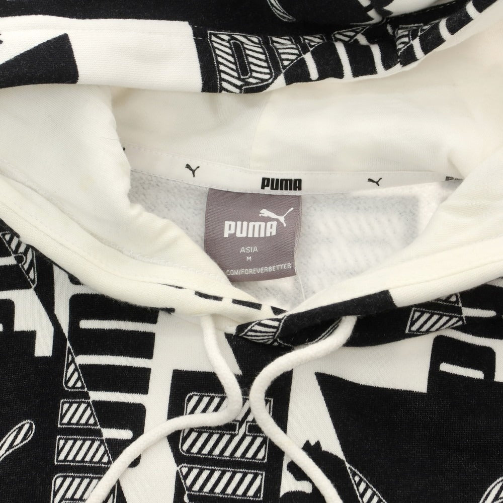 【中古】プーマ PUMA コットンポリエステル スウェット プルオーバー パーカー ホワイトxブラック【サイズM】【 状態ランクC 】【 メンズ 】 [DPD]
