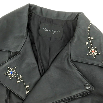 【中古】ナインエイト Nine Eight ラムレザー スタッズ ライダースジャケット ブラック【 Ｍ 】【 状態ランクB 】【 メンズ 】