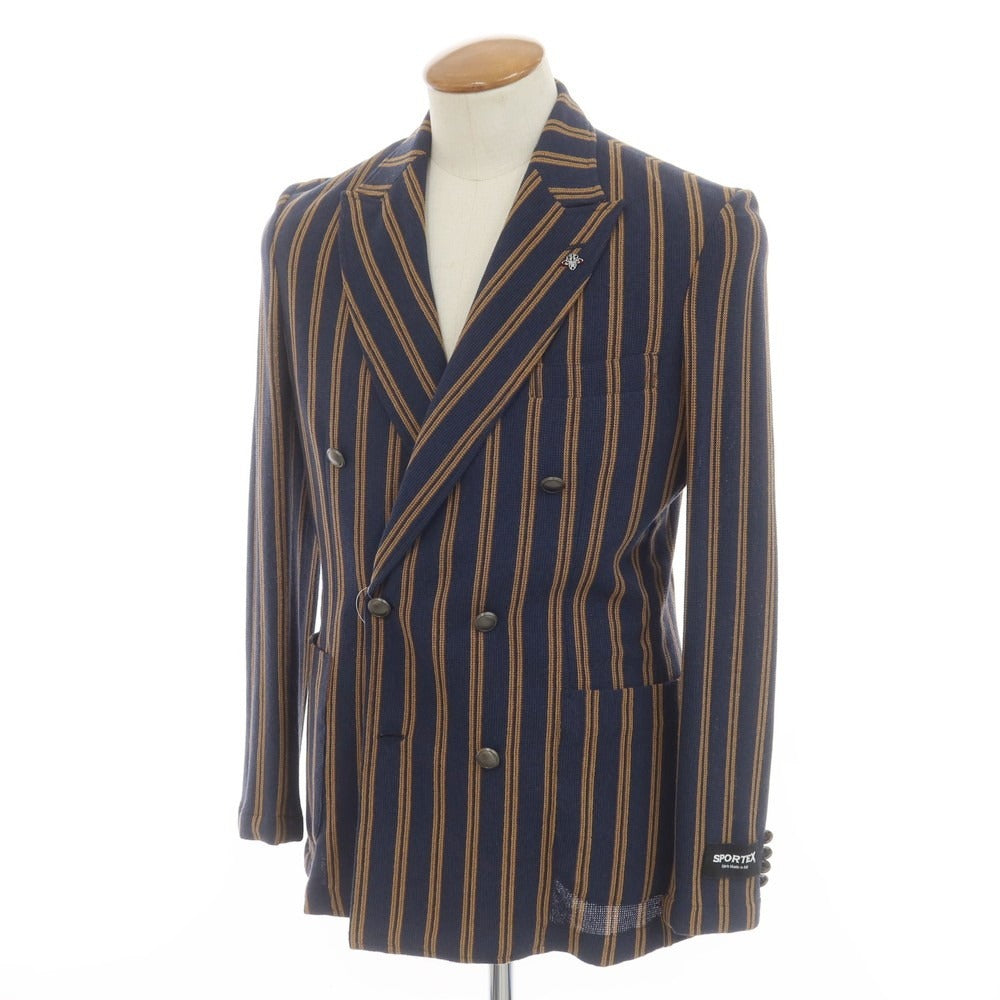 [Used] [Unused] G-Stage Polyester Cotton Stripe 6B Double Casual Jacket Navy x Light Brown [46] [Condition Rank S] [Men&